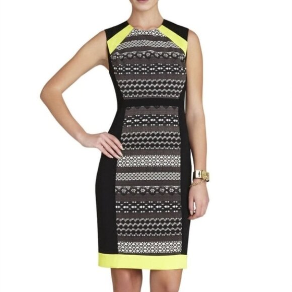BCBG Lace Print Colorblock EILEEN Neon Sheath Dres - Picture 2 of 5